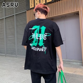 ASRV เสื้อยืดผู้ชาย สไตล์ย้อนยุคอเมริกันชายฝั่งตะวันตกไฮสตรีทแบรนด์ฮิปฮอปเสื้อยืดแขนสั้นพิมพ์ลายเรืองแสงซึ่งจะเรืองแสงในเวลากลางคืน