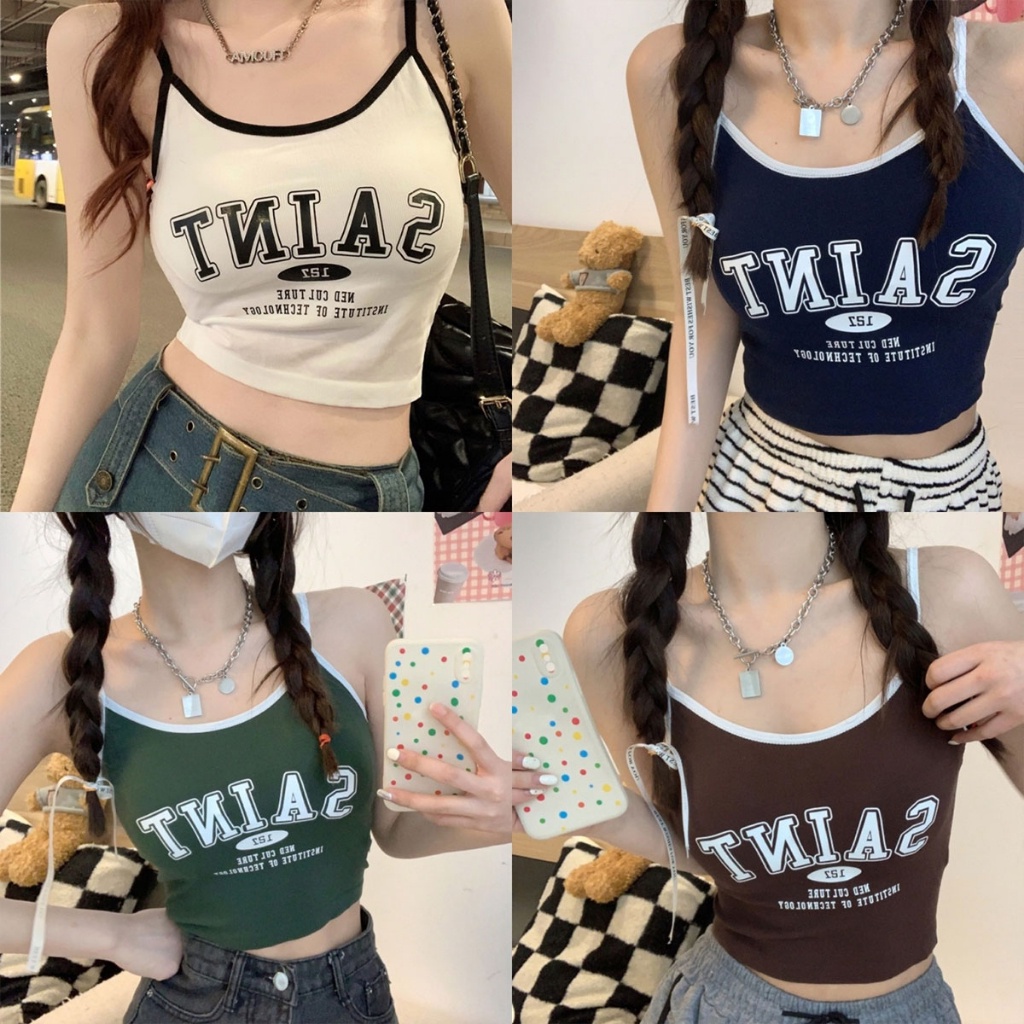 สายเดี่ยว-เสื้อครอปเเขนกุดเเฟชั่น-สไตล์สาวฮอตเกาหลี-เนื้อผ้านิ่มคอตตอน