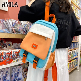 AMILA กระเป๋าเป้อินสไตล์เกาหลี กระเป๋านักเรียนญี่ปุ่นสีตัดกัน การเดินทางเบา ทันสมัยและหลากหลาย