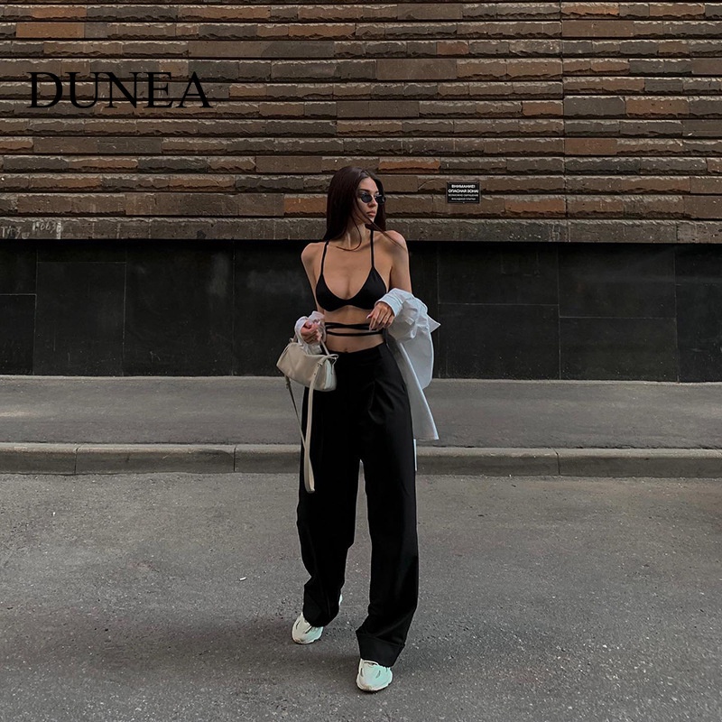 dunea-ใหม่-เสื้อกล้ามสั้น-ผูกเชือก-สีใส-สําหรับผู้หญิง