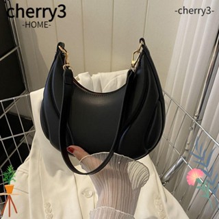 Cherry3 Hobo กระเป๋าสะพายไหล่ หนัง PU ทรงเกี๊ยว ความจุขนาดใหญ่ สีพื้น แฟชั่นสําหรับสตรี