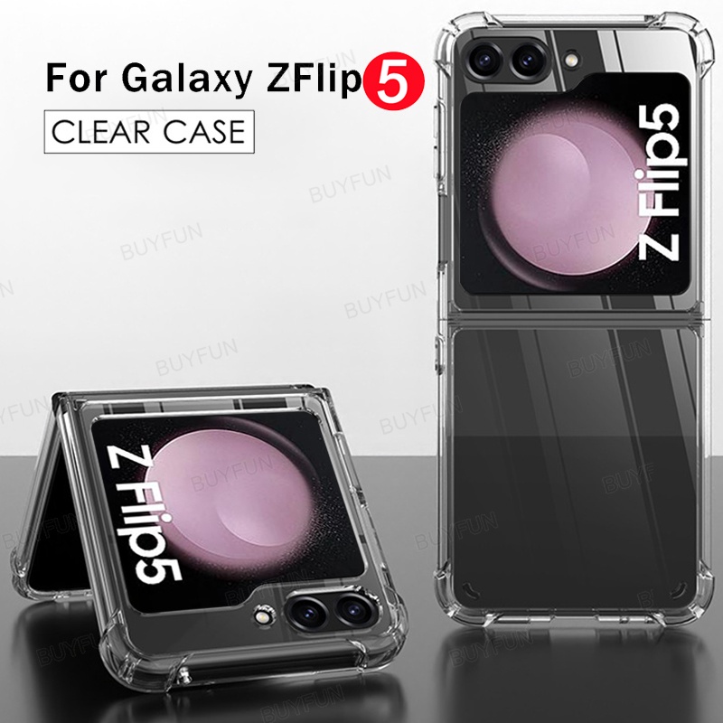 acrylic-transparent-protective-case-for-samsung-z-flip-5-zflip5-5g-airbag-tpu-antifall-bumper-shell-cover