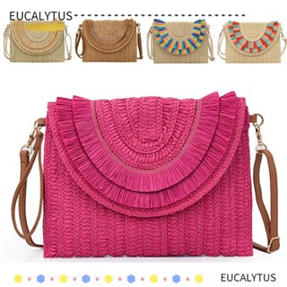 Eutus กระเป๋าสะพายไหล่ ทรงซองจดหมาย ฟางถัก ดีไซน์ชายหาด