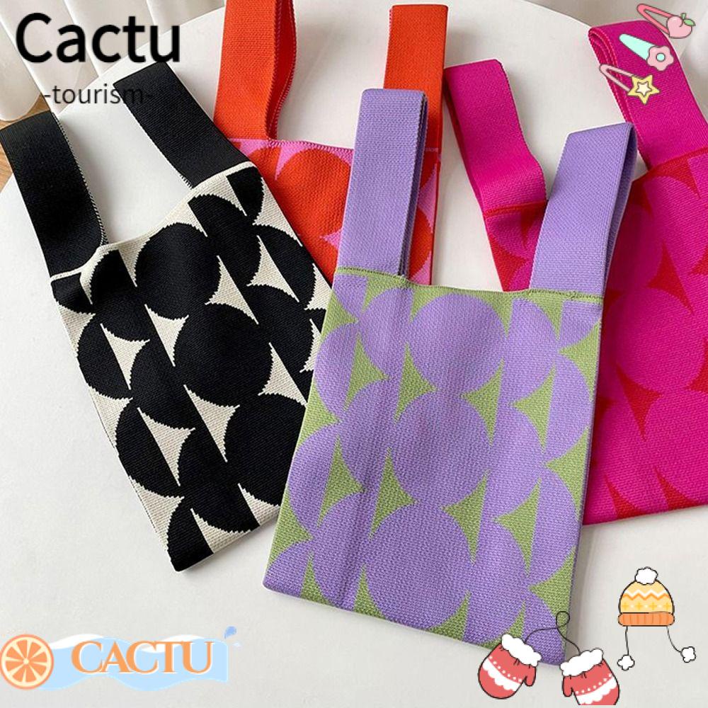 cactu-กระเป๋าถือ-ผ้าถัก-แฮนด์เมด-ใช้ซ้ําได้-สําหรับเด็กผู้หญิง