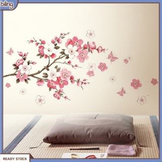 {biling} สติกเกอร์ไวนิล ลายดอกซากุระ ดอกไม้ DIY สําหรับตกแต่งผนังบ้าน ห้องนอน