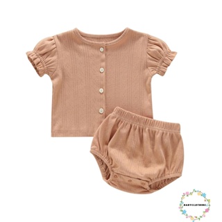 Babyclothes-2 ชิ้น เด็กผู้หญิง ฤดูร้อน ชุดแขนสั้น กระดุมลง เสื้อ + กางเกงขาสั้น ชุดลําลอง เสื้อผ้าเด็กทารก