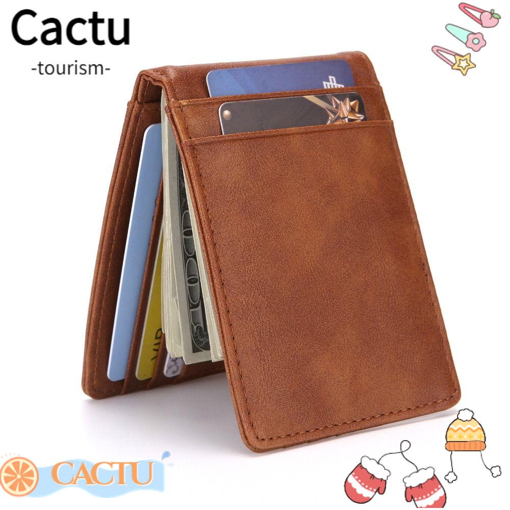 cactu-กระเป๋าสตางค์-ใบสั้น-หนัง-pu-แบบบางพิเศษ-กันขโมย-ใส่บัตรประชาชนได้-แฟชั่นสําหรับผู้ชาย