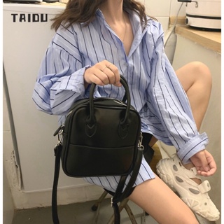 TAIDU กระเป๋าหนังพียูสีดำ แฟชั่นเกาหลี อารมณ์ขั้นสูง กระเป๋าสะพายข้างสีเข้ม ins style กระเป๋าแฟชั่น