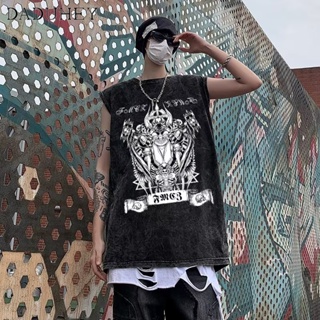 DaDuHey🔥 Mens 2023 New Summer Fashion All-Match Vest Hong Kong Style Retro Dark Style Trendy Sleeveless T-shirt