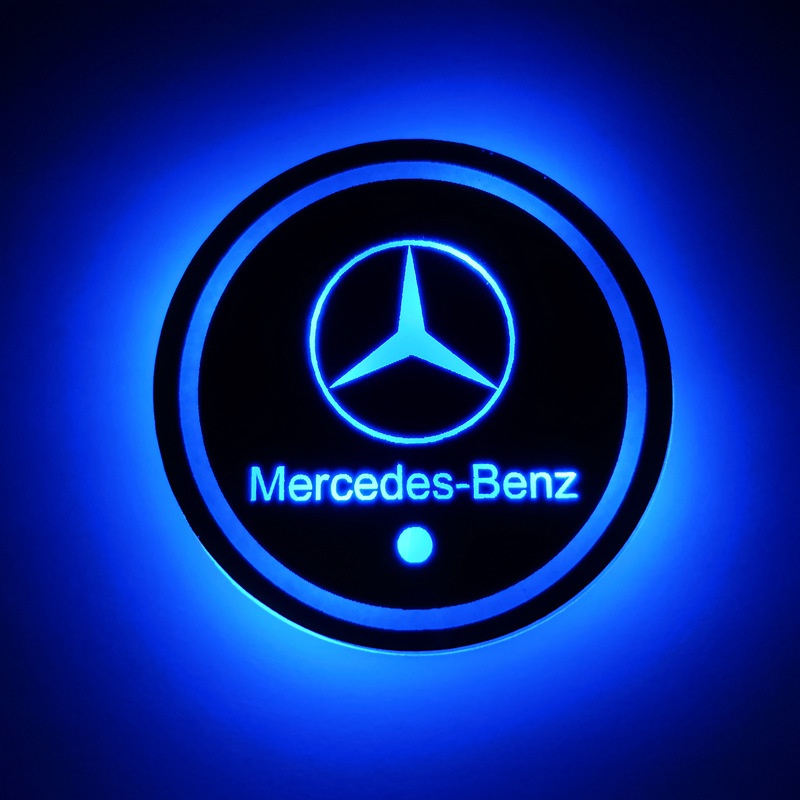 แผ่นรองแก้วน้ํา-ภายในรถยนต์-มีไฟ-led-อุปกรณ์เสริม-สําหรับ-mercedes-benz-amg-2-ชิ้น