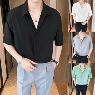 【พร้อมส่ง】เสื้อโปโลแขนสั้น คอปก ทรงหลวม ขนาดใหญ่ คุณภาพสูง สไตล์เกาหลี สําหรับผู้ชาย