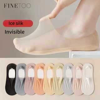 Finetoo ถุงเท้าผ้าฝ้าย ซิลิโคน ปากตื้น กันลื่น มองไม่เห็น สําหรับผู้หญิง