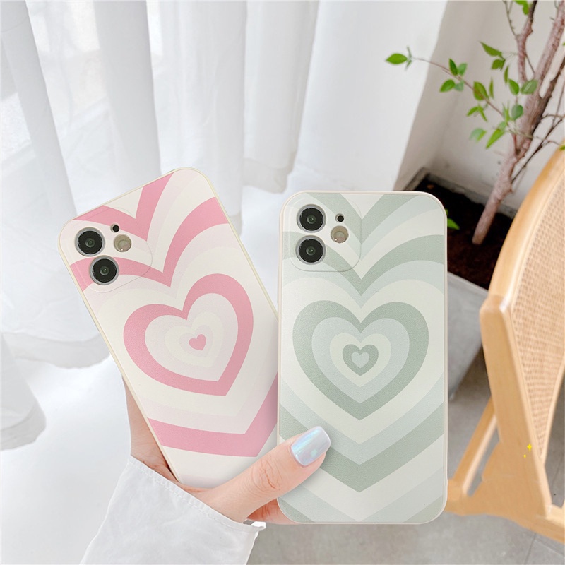 เคสโทรศัพท์มือถือ-tpu-นิ่ม-ขอบตรง-ป้องกันกล้อง-ลายหัวใจ-สีเขียว-สีชมพู-สําหรับ-iphone-11-7plus-6-6s-7-8-plus-xr-x-xs-max-11-12-pro-max