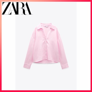 Zara ใหม่ เสื้อเชิ้ตแขนยาว คอปก ตัวสั้น สําหรับผู้หญิง