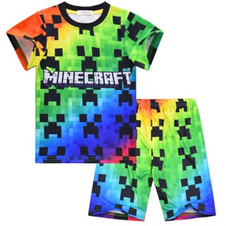 พร้อมส่ง เสื้อยืดแขนสั้น แบบสวมหัว และกางเกง ลาย Minecraft Minecraft สองชิ้น แฟชั่นฤดูร้อน สําหรับเด็กผู้ชาย และเด็กผู้หญิง 845