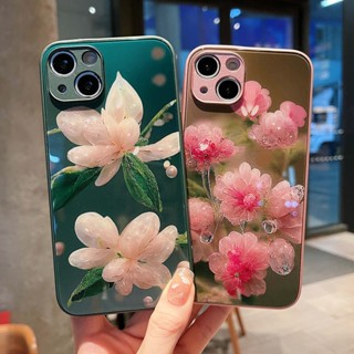 ดอกไม้ เคสกระจก เคส compatible for iPhone11 xr เคสไอโฟน11 กันกระแทก caseiPhone 14 Pro max 7พลัส 8พลัส เคสIPxs xsmax caseiPhone12promax เคสiPhone11 case Apple 13 7พลัส 8plus