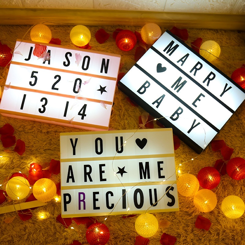 LED Lightbox Combination Night Light Box Lamp DIY Black Letters Cards ...