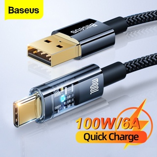 Baseus 6A 5A USB Type C สายเคเบิล 100W เปิดปิดอัตโนมัติ ชาร์จเร็ว สายเคเบิลข้อมูล สําหรับ Huawei P50 Xiaomi USBC สายชาร์จโทรศัพท์มือถือ