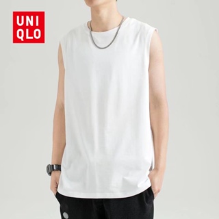 Uniqlo เสื้อยืดแขนกุด ผ้าฝ้าย 100% ทรงหลวม เรียบง่าย สําหรับผู้ชาย