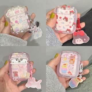 เคสหูฟังบลูทูธไร้สาย ลายแมวเค้ก สีชมพู พร้อมพวงกุญแจ สําหรับ airpods 1 2 pro airpod 2 3