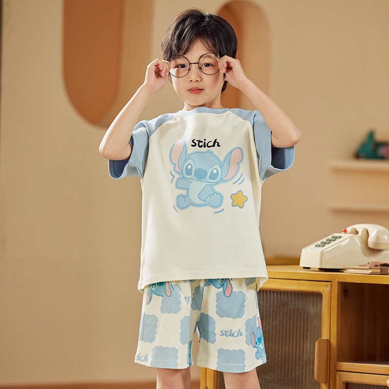 summer-new-stitch-short-sleeved-cotton-childrens-pajamas-thin-childrens-cute-cartoon-home-clothes