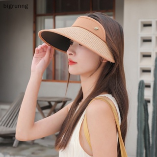 Bigrunng หมวกฟางเปล่า กันแดด กันแสง UV ขนาดใหญ่ พับได้ เหมาะกับเดินชายหาด สําหรับผู้หญิง SG