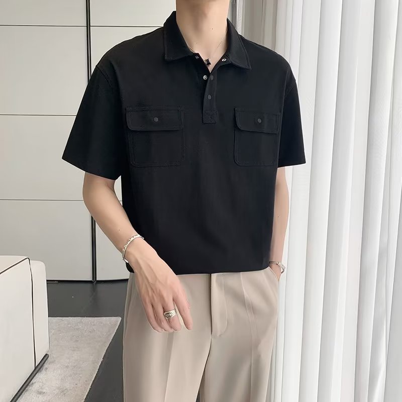 เสื้อโปโลแขนสั้น-ผ้าฝ้าย-100-ระบายอากาศได้ดี-สไตล์เกาหลี-สําหรับผู้ชาย