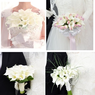 ช่อดอกลิลลี่ปลอม ยางพารา สีขาว สําหรับตกแต่งบ้าน งานแต่งงาน ปาร์ตี้ 10 ชิ้น