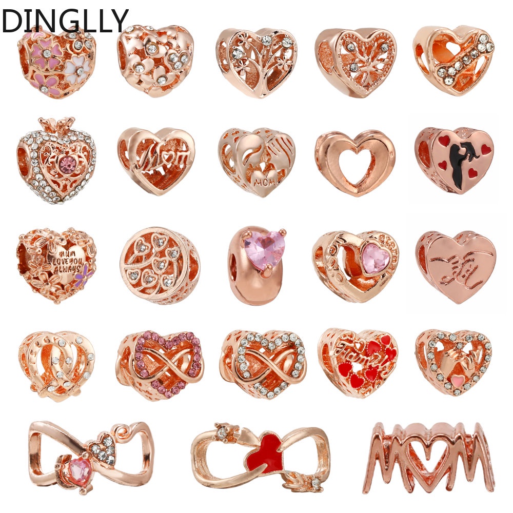 dinglly-ลูกปัด-รูปหัวใจ-สีโรสโกลด์-สําหรับทําเครื่องประดับ-diy