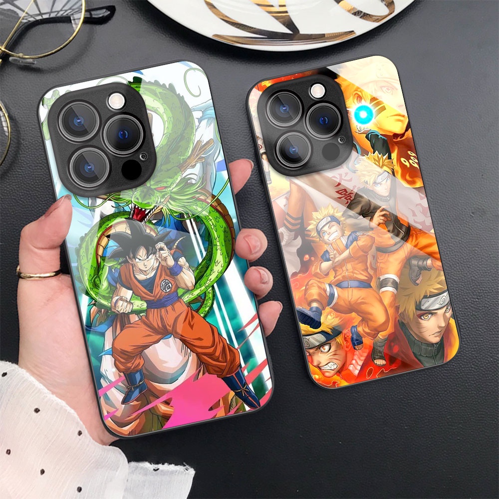 เคสโทรศัพท์มือถือกระจกนิรภัย-แบบแข็ง-ป้องกันกล้อง-ลายการ์ตูนอนิเมะ-dragon-ball-naruto-สําหรับ-iphone-14-pro-max-13-12-11-x-xr-xs-7-8-se-2020