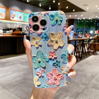 เคสโทรศัพท์มือถือแบบนิ่ม กันกระแทก ลายภาพวาดสีน้ํามัน รูปดอกไม้ 3D แนวเรโทร หรูหรา สําหรับ iphone 11 12 13 14 Pro Max 14 Plus