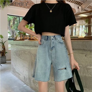 DaDuHey🎈 New American Style Ins Retro Ripped Denim Shorts Niche High Waist Loose Wide Leg Pants Large Size Hot Pants