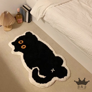 พรมปูพื้น ผ้าแคชเมียร์เทียม ลายการ์ตูนแมวน่ารัก สีดํา สําหรับห้องน้ํา ห้องนอน ข้างเตียง