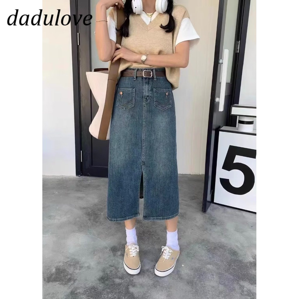 dadulove-new-american-ins-high-street-washed-denim-skirt-niche-high-waist-a-line-skirt-bag-hip-skirt