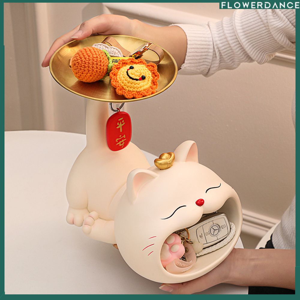 creative-double-storage-tray-lucky-cat-ornament-housewarming-new-home-living-room-decoration-entrance-key-storage-light-luxury-ornament-flower