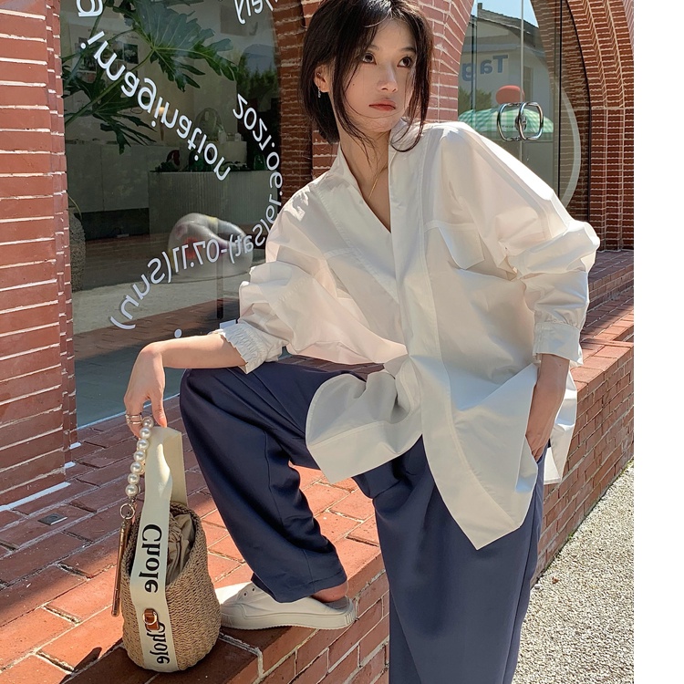 เสื้อเชิ้ตแขนยาว-คอวี-ทรงหลวม-แฟชั่นฤดูร้อน-สําหรับผู้หญิง