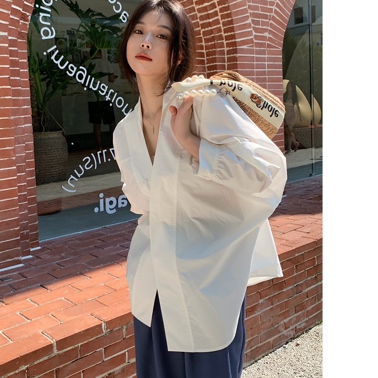 เสื้อเชิ้ตแขนยาว-คอวี-ทรงหลวม-แฟชั่นฤดูร้อน-สําหรับผู้หญิง