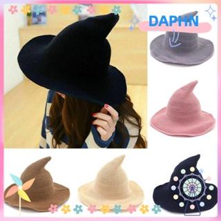 Daphs หมวกแม่มดฮาโลวีน หมวกแม่มด ผ้าวูล ออกแบบจุดยาว หมวกที่อบอุ่น ทันสมัย หมวกสีพื้น พับได้ หมวกคอสเพลย์ ตกแต่ง