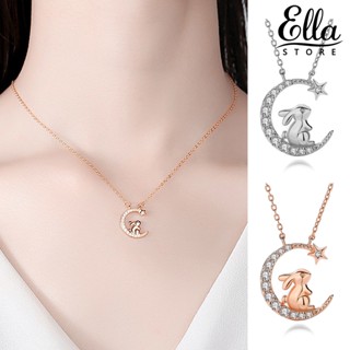 Ellastore123 สร้อยคอ จี้รูปกระต่าย ดาว ประดับพลอยเทียม เครื่องประดับแฟชั่น สําหรับผู้หญิง