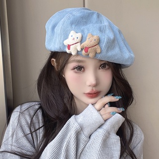 หมวกเบเร่ต์ ลายหมีน่ารัก แฟชั่นฤดูใบไม้ร่วง และฤดูหนาว สไตล์เกาหลี สําหรับผู้หญิง 2023