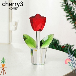 Cherry3 ดอกทิวลิปแก้วคริสตัล 2.87 นิ้ว สีแดง สําหรับตกแต่งบ้าน