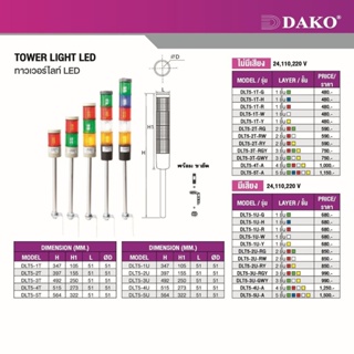 DAKO DLT5-3U-GWY ทาวเวอร์ไลท์ แอลอีดี (TOWER LIGHT LED) 3 ชั้น สีเขียว-ขาว-เหลือง (มีเสียง) 24VAC/VDC &amp; 110, 220VAC