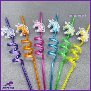 การ์ตูนสัตว์เลื่อมเกลียว Bend Straw Unicorn Cat Shape เด็ก Spiral Food Grade Straw -AME1