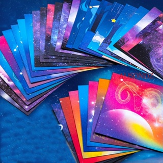Alisondz กระดาษ Origami DIY หลากสี กาแล็กซี่ สองด้าน รูปแบบเต็มไปด้วยดวงดาว สร้างสรรค์ กระดาษงานฝีมือ ออกกําลังกาย