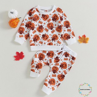 Babyclothes- เสื้อกันหนาวแขนยาว คอกลม พิมพ์ลายฟักทอง และกางเกงขายาว เหมาะกับเทศกาลฮาโลวีน สําหรับเด็กผู้หญิง และผู้ชาย 2 ชิ้น