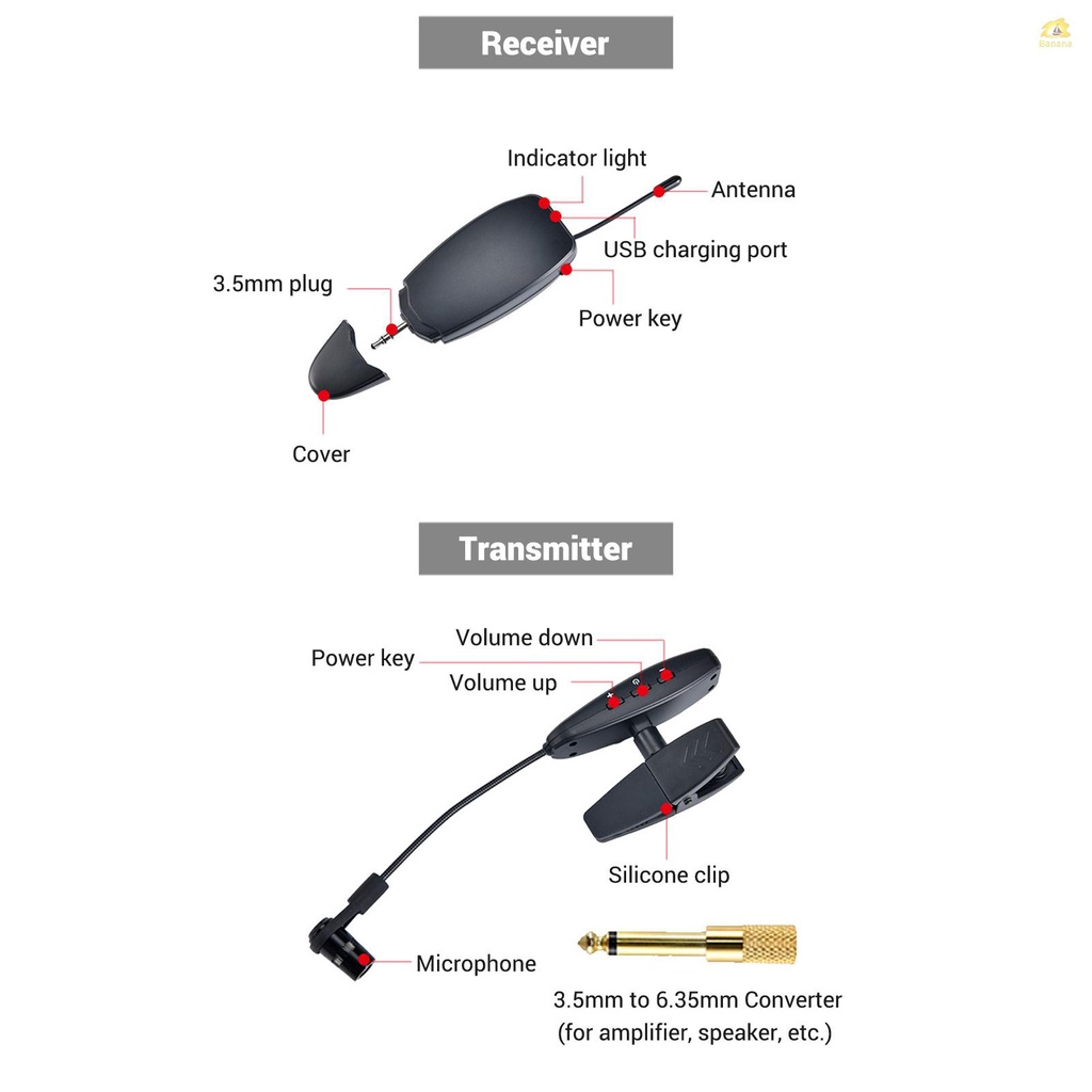 banana-pie-uhf-ไมโครโฟนคอนเดนเซอร์ไร้สาย-แบบคลิปหนีบ-สําหรับแซกโซโฟน-ทรัมเป็ต-คลาริเน็ต