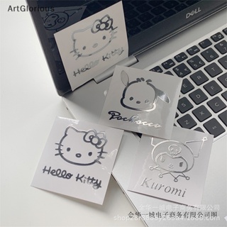 SANRIO สติกเกอร์ซีลโลหะ กันน้ํา ลายการ์ตูน Kuromi Melody Hello Kitty Cinnamoroll Pachacco แบบเรียบง่าย สําหรับติดตกแต่ง 10 ชิ้น