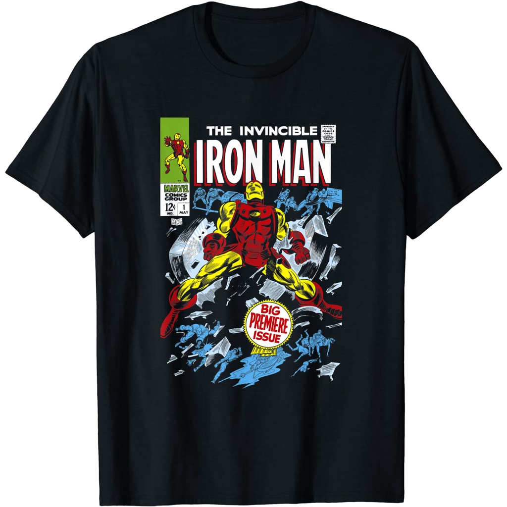 s-5xl-เสื้อยืดลำลอง-marvel-avengers-iron-man-big-premier-issue-classic-comic-t-shirt-marvel-mensq-u