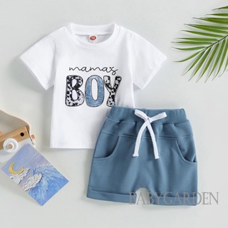 Babygarden-0-3 ปี ชุดเสื้อผ้าเด็กผู้ชาย แขนสั้น พิมพ์ลายการ์ตูนหมี + กางเกงขาสั้น เอวยางยืด ฤดูร้อน