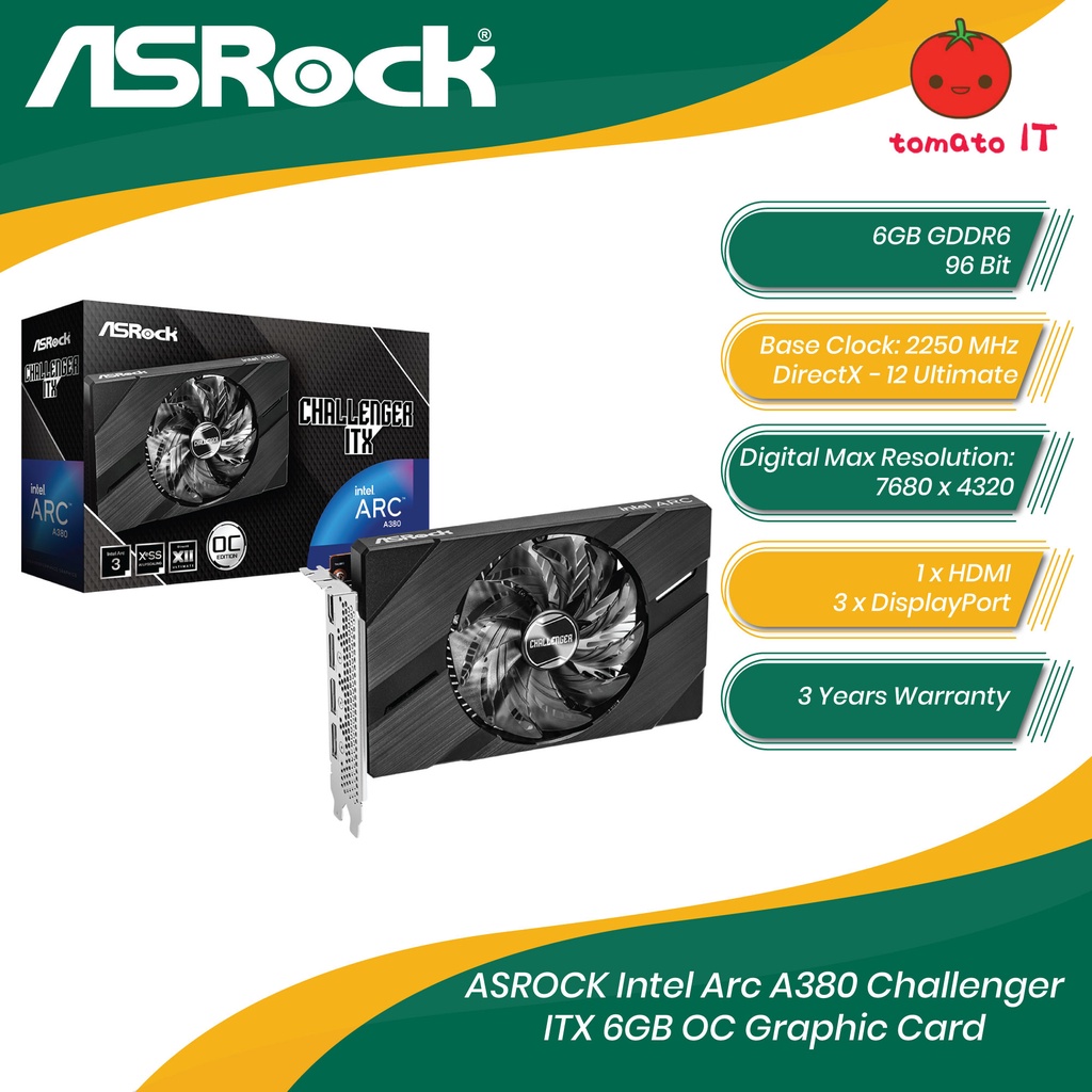 Asrock การ์ดจอ Intel Arc A380 Challenger ITX 6GB OC - A380 CLI 6GO ...